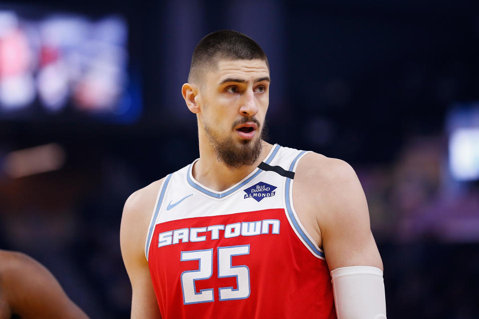 SAN FRANCISCO, CALIFORNIA - FEBRUARY 25: Alex Len #25 of the Sacramento Kings looks on in the first half against the Golden State Warriors at Chase Center on February 25, 2020 in San Francisco, California. NOTE TO USER: User expressly acknowledges and agrees that, by downloading and/or using this photograph, user is consenting to the terms and conditions of the Getty Images License Agreement. (Photo by Lachlan Cunningham/Getty Images)