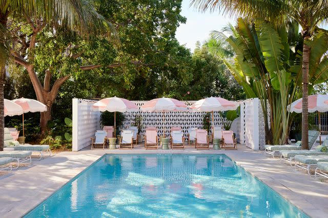 <p>Courtesy of Soho Beach House Miami</p> The pool chairs at Soho Beach House Miami.