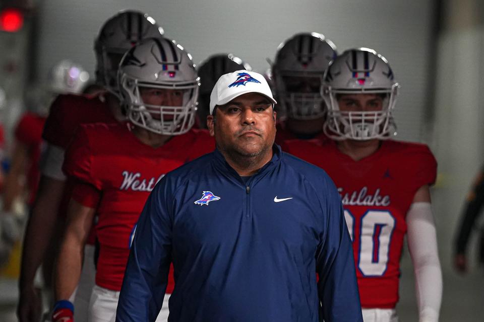 Westlake's Tony Salazar won three state championships as part of Todd Dodge's Chaps staff in 2019, 2020 and 2021 but is still seeking that elusive first one as a head coach. His Chaps fell to Galena Park North Shore in Saturday's Class 6A state semifinals. "Our standard is still the standard," he said afterward.