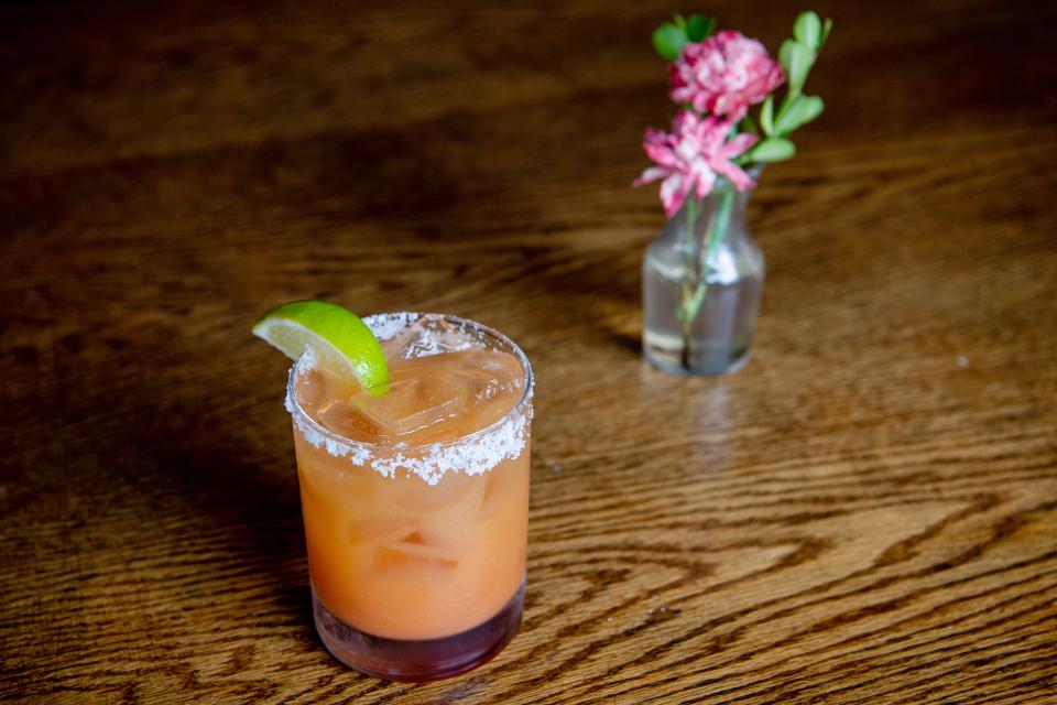 A Jalapenyaas Queen cocktail with UpCountry agave spirit, blood orange and jalapeno.