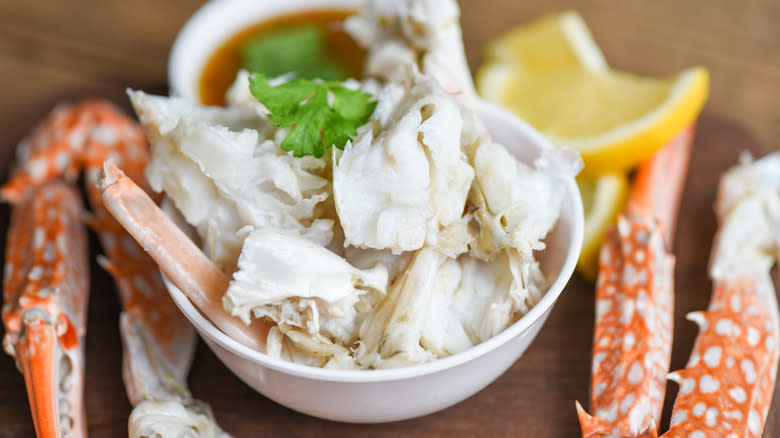 Crab meat in bowl