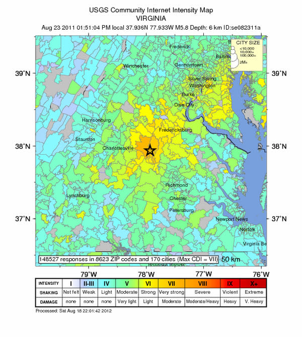 Did you feel it? A map shows the wide reach of the 2011 Virginia earthquake.