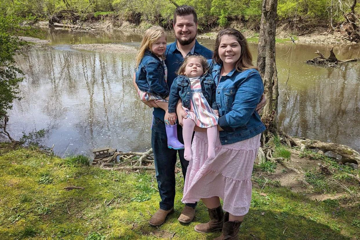 Jacob and Ashley Wiley with their daughters, Adelaide and Aislynn, on Easter.