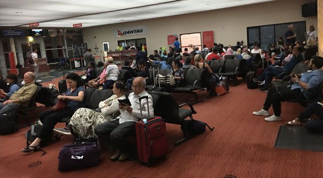 Passengers waited at the terminal in Alice Springs for another flight. Photo: Twitter/ Sanjeev Pandey