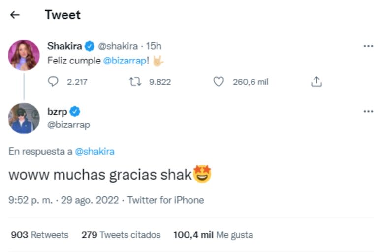 El mensaje de Shakira a Bizarrap (Foto: Twitter)