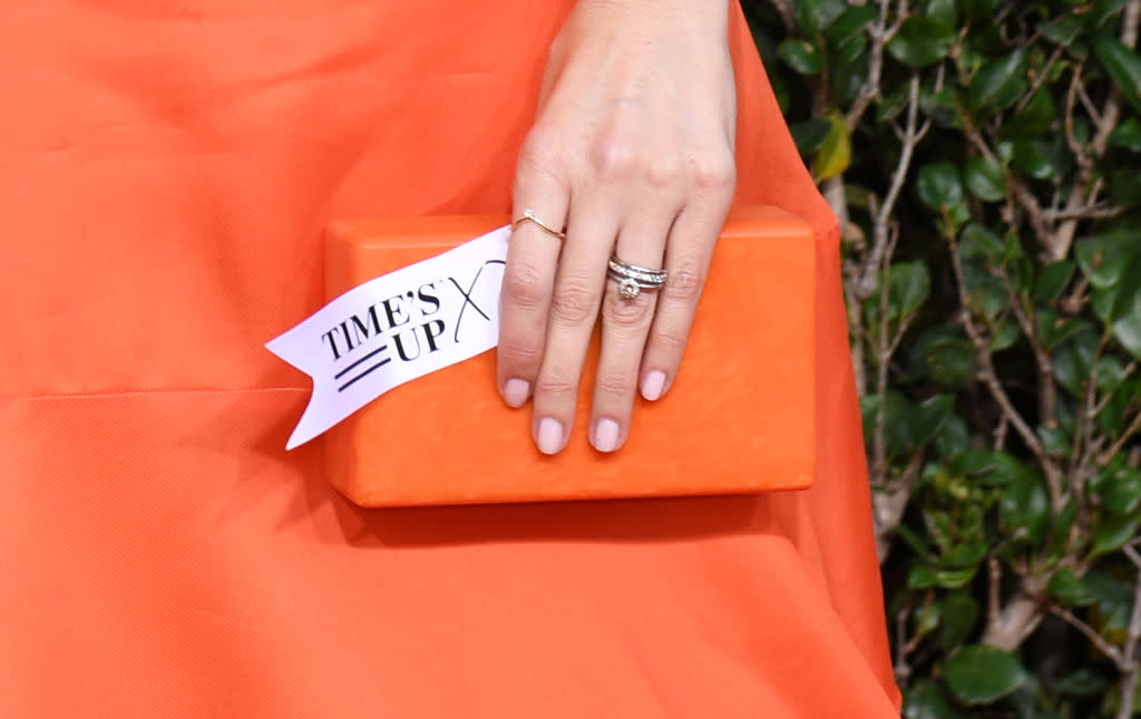 Celebrities showed their support for the Time’s Up movement for a second year running. Pictured here D’Arcy Carden [Photo: Getty]