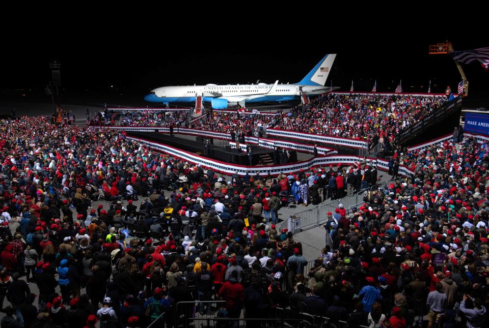 President Donald Trump holds a Make America Great Again rally as he campaigns at John Murtha Johnstown-Cambria County Airport in Johnstown, Pa., Oct. 13, 2020.