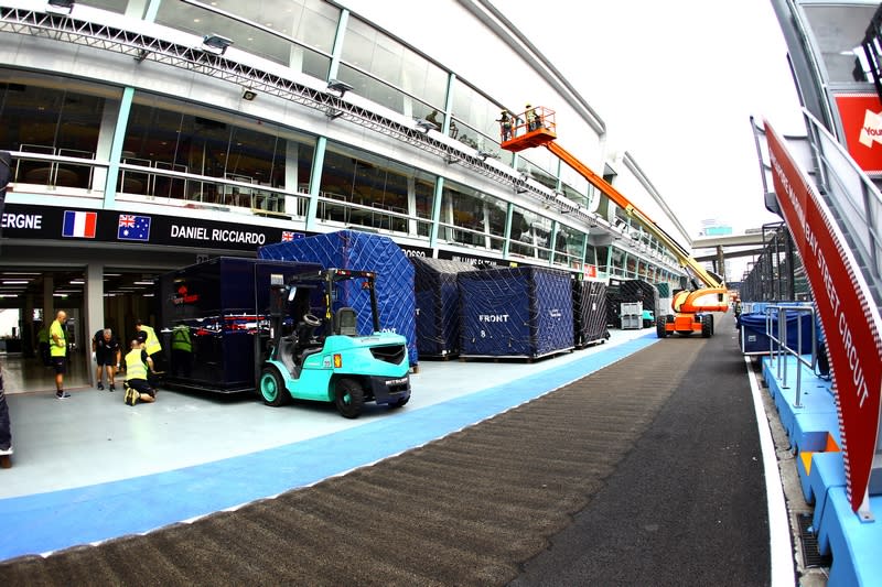 It takes 2.5 days and about 12 people to complete the logistics of setting up the garage. (Courtesy of Scuderia Toro Rosso)