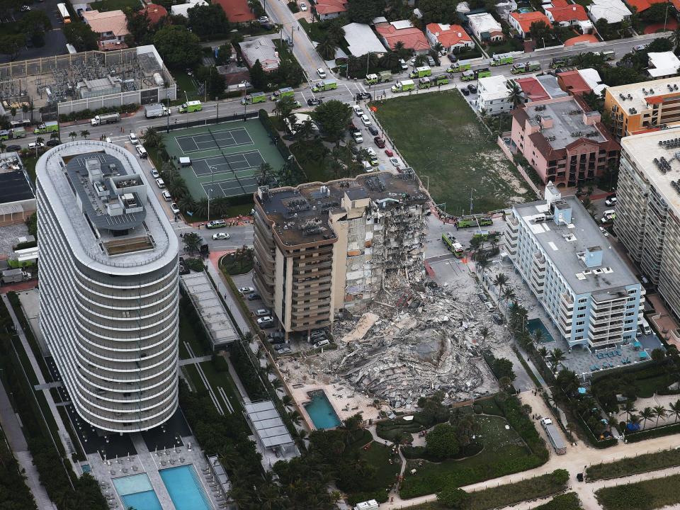 An aerial view of the Florida condo building that partially collapsed early Thursday.