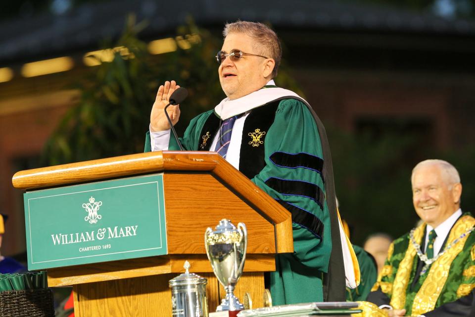 Award-winning comedian, writer and actor Patton Oswalt delivers a commencement address to William & Mary’s graduating class on May 19, 2023, in Williamsburg, Va.