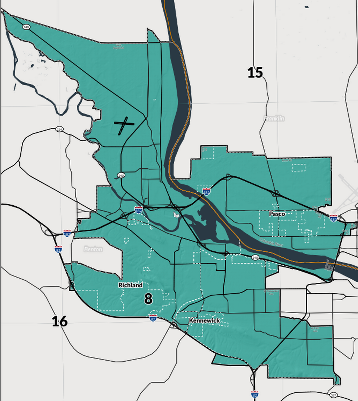 The Washington Legislative District 8 map, approved April 2022.