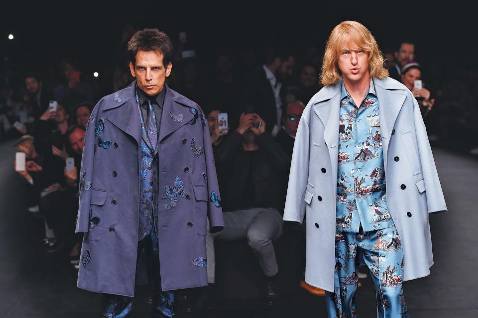 Ben Stiller and Owen Wilson as Zoolander and Hansel on the Valentino RTW Fall 2015 runway.