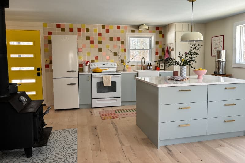 Large island in newly renovated kitchen.