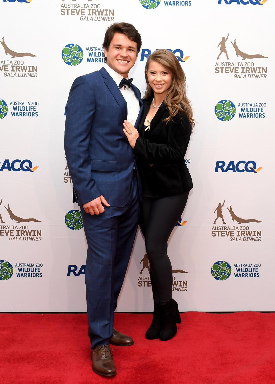 Bindi Irwin poses for a photo with fiance Chandler Powell at the annual Steve Irwin Gala Dinner at Brisbane Convention & Exhibition Centre on November 09, 2019 in Brisbane, Australia.