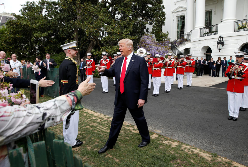 U.S. President Donald Trump greets well wishers at the 139th annual White House Easter Egg Roll on the South Lawn of the White House in Washington, U.S., April 17, 2017. REUTERS/Joshua Roberts