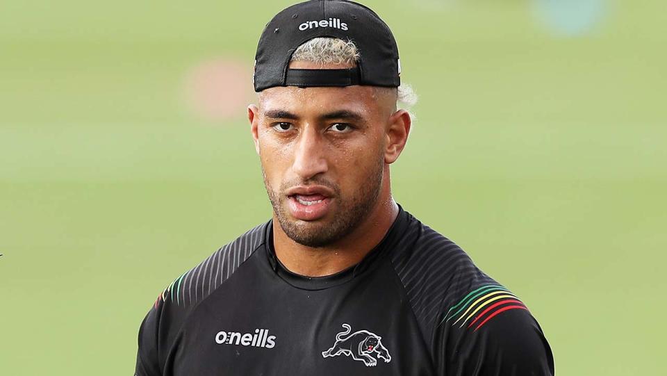 Viliame Kikau (pictured) during Penrith Panthers training.