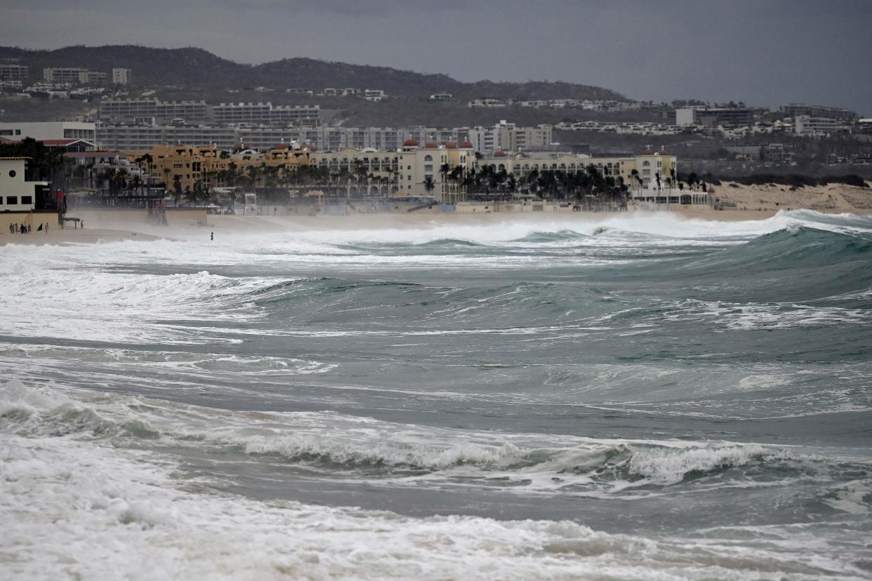 General view of the Medano beach before the arrival of hurricane Hilary at Los Cabos resort in Baja California state, Mexico on August 18, 2023. (AFP via Getty Images)