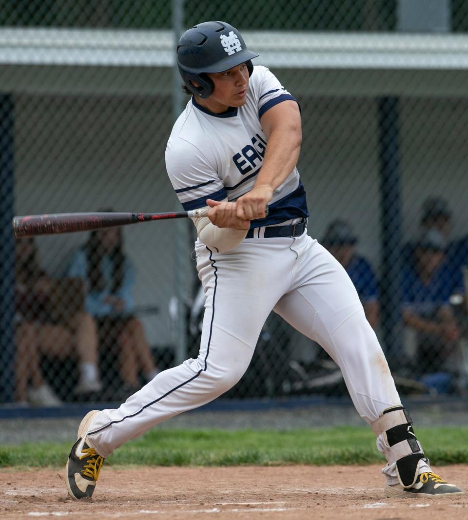 Middletown South's Joe Stanzione breaks the Shore Conference single-season home run record Wednesday in the third inning of the Eagles' 8-1 win over Princeton in a NJSIAA Central Group 4 first-round game.