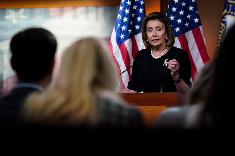 U.S. House Speaker Nancy Pelosi holds her weekly news conference with reporters on Capitol Hill in Washington.