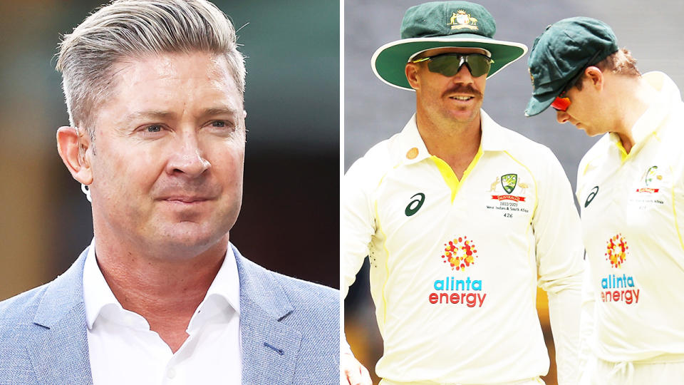 Michael Clarke, pictured here alongside David Warner and Steve Smith.