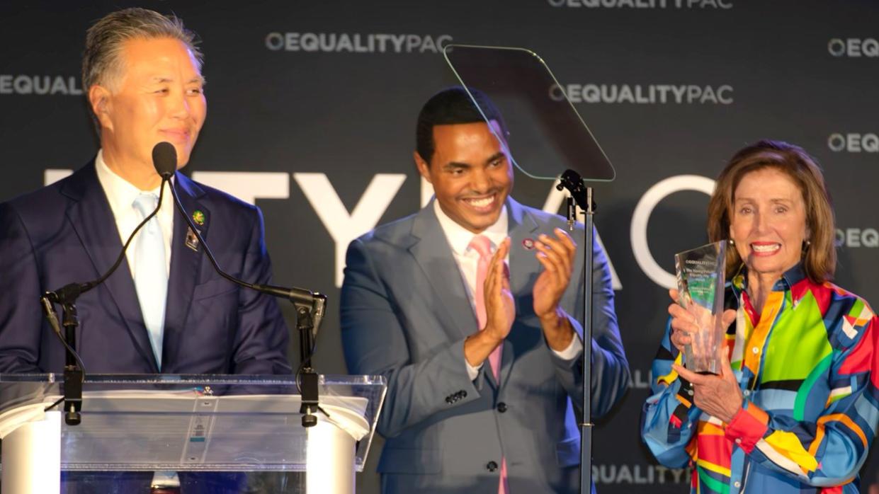 Equality Pac Mark Takano and Ritchie Torres with Nancy Pelosi 