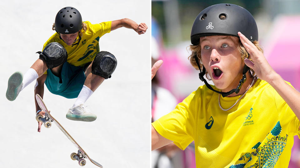 Pictured here, a shocked Keegan Palmer after winning skateboarding gold at the Olympic Games.