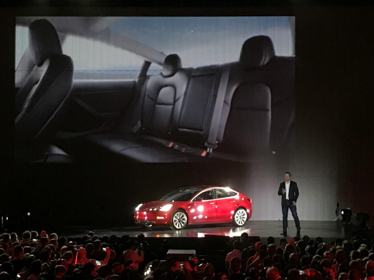 Tesla CEO Elon Musk talks about the company's new mass-market Model 3 during an event in Fremont, California on July 28, 2017: Reuters