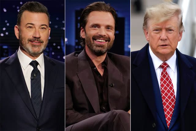 <p>Disney/Randy Holmes (2); Jeff J Mitchell/Getty </p> Jimmy Kimmel, Sebastian Stan, and Donald Trump