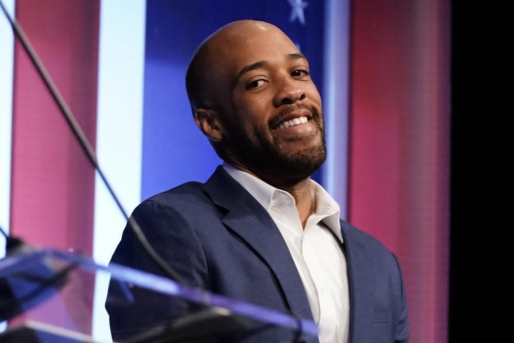 Democratic U.S. Senate candidate Mandela Barnes is introduced during a televised debate Oct. 13, 2022, in Milwaukee. (AP Photo/Morry Gash, File)