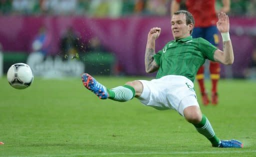 Irish midfielder Glenn Whelan during the Euro 2012 match against Spain on June 14. Whelan has spoken for the first time of the frustration Ireland's players feel playing in Giovanni Trapattoni's rigid formation