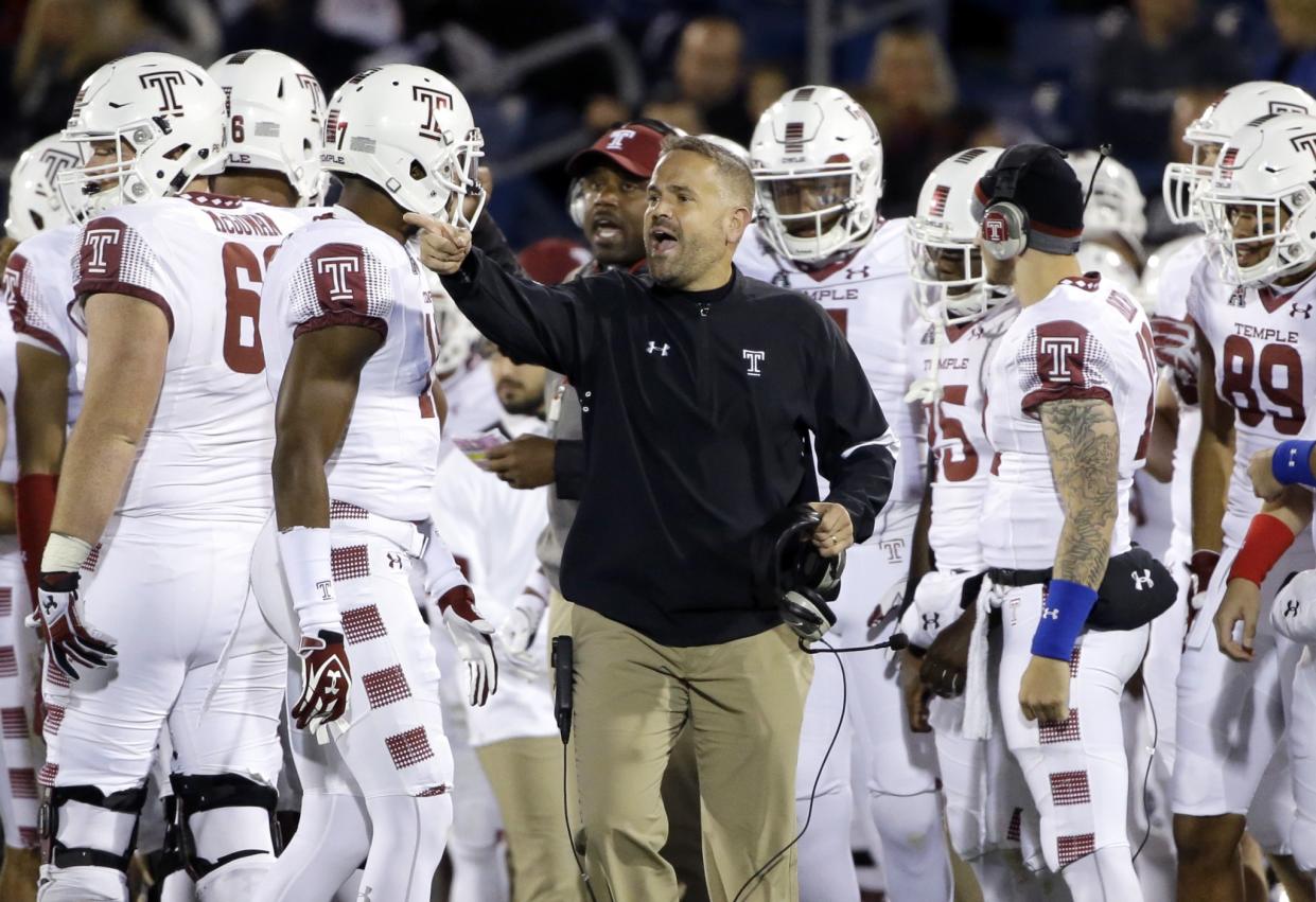 Matt Rhule led Temple to 10 wins and the AAC title this season. (AP Photo/Elise Amendola)