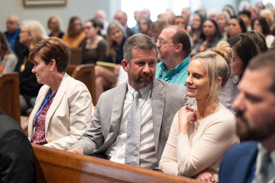 Mark and Stephanie Tinsley listen to testimony in Alex Murdaugh’s trial for murder at the Colleton County Courthouse on Friday, February 10, 2023. Joshua Boucher/The State/Pool