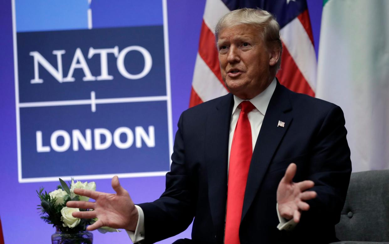 President Donald Trump meets with Italian Prime Minister Giuseppe Conte during the NATO summit at The Grove, Wednesday, Dec. 4, 2019,