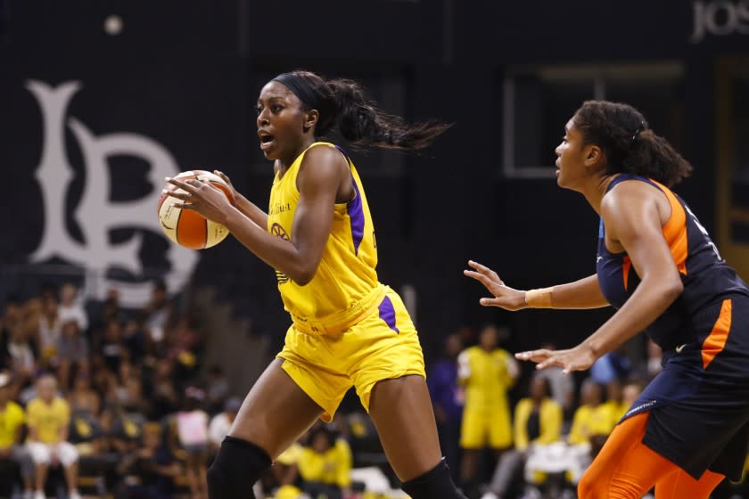 FILE - In this Sunday, Sept. 22, 2019, file photo, Los Angeles Sparks' Chiney Ogwumike (13).