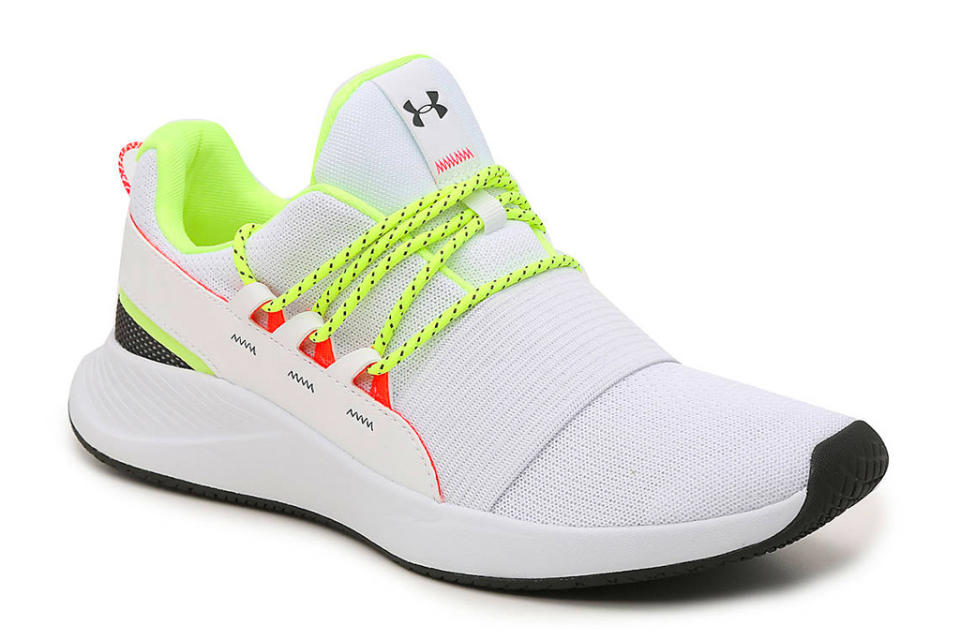 under armour, running shoes, white, neon, yellow 