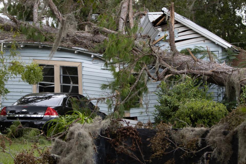 A home in Live Oak was crushed by a tree as Hurricane Idalia swept through the area. President Biden visited the site along with the first lady on Saturday.