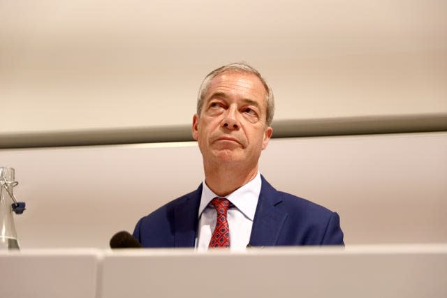 Reform UK leader Nigel Farage during a press conference in Westminster, central London. 