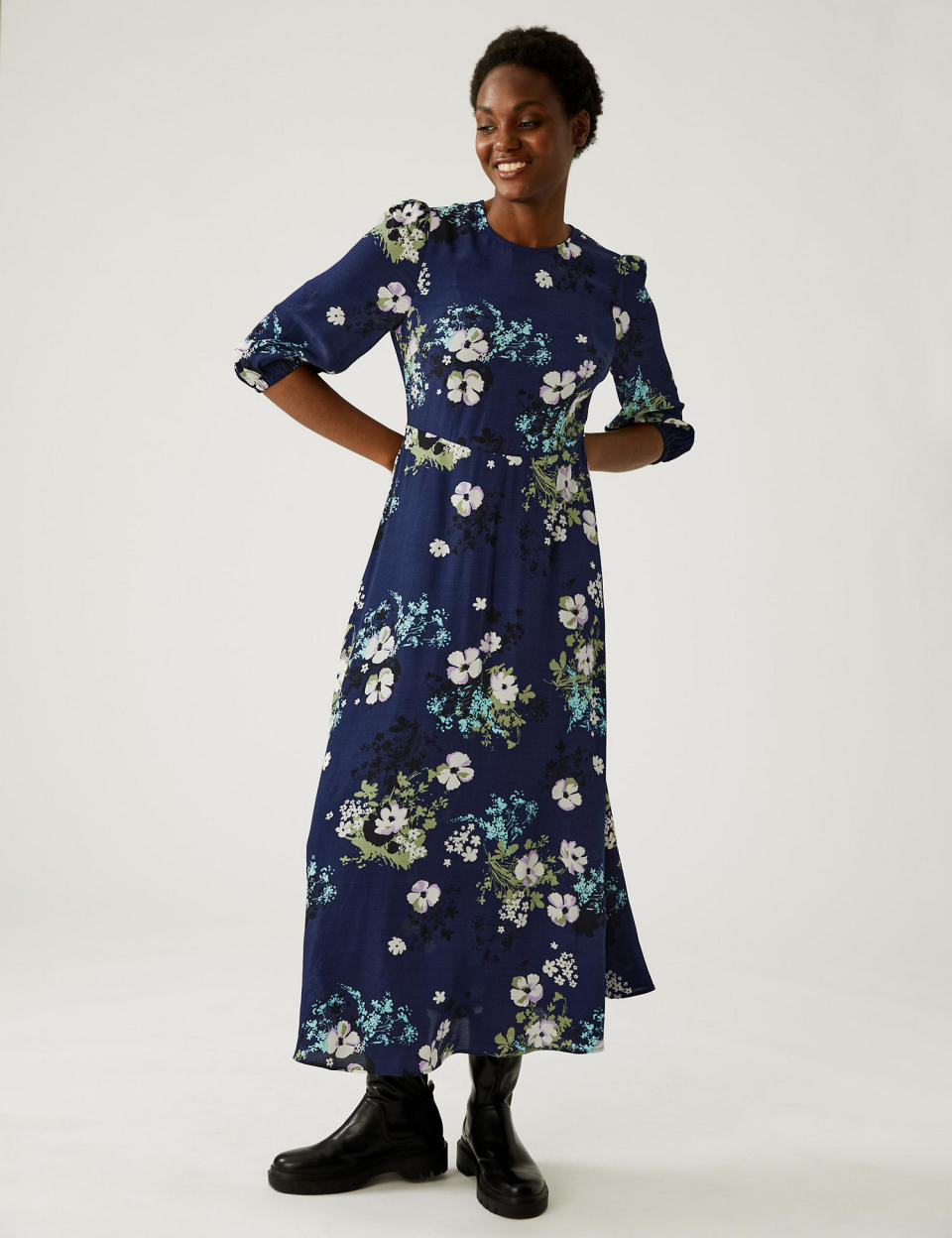 Floral Round Neck Midaxi Tea Dress 