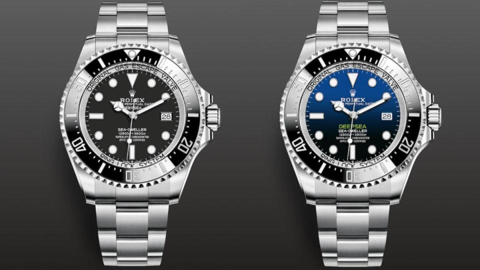 ROLEX Deepsea｜錶徑44mm／蠔式鋼材質／時、分、秒、日期指示／3235自動上鍊機芯／防水3900米／參考售價NT$ 460,000（左）、470,500（右）