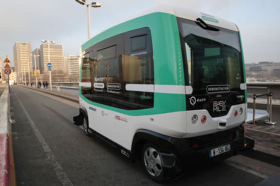 A self-driving bus in Paris, produced by Easymile.