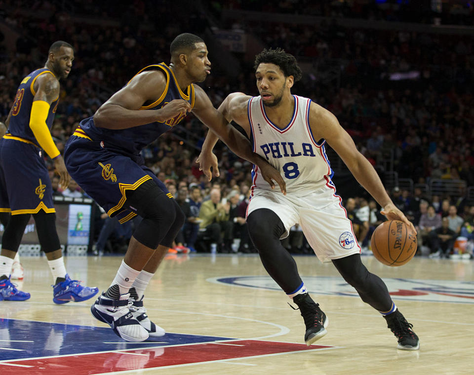 Jahlil Okafor has heard his name tossed around in trade talks. (Mitchell Leff/Getty Images)