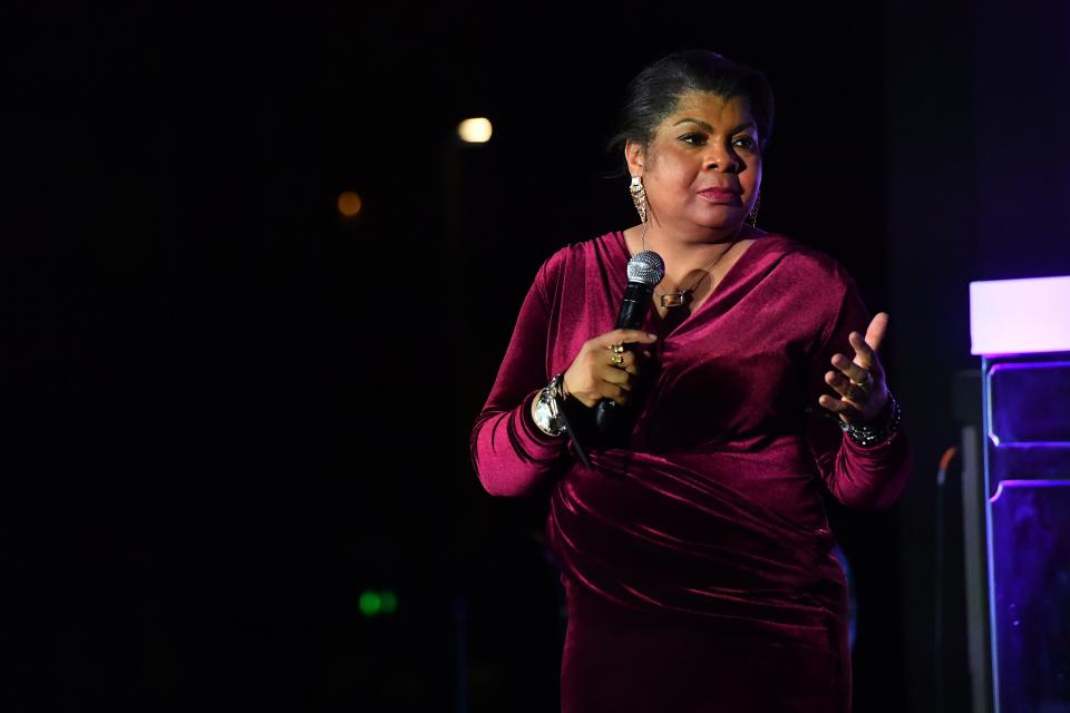 White House correspondent April Ryan appears onstage at an event celebrating her 25th anniversary covering the White House on April 30, 2022 in Washington, DC.