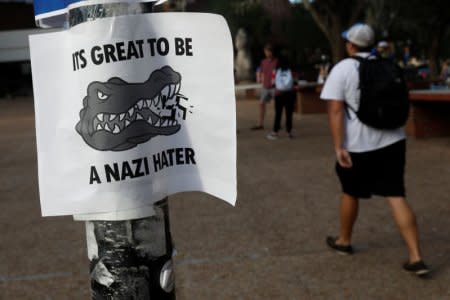 A flier is seen on a pole the day before a speech by Richard Spencer, an avowed white nationalist and spokesperson for the so-called alt-right movement, on the campus of the University of Florida in Gainesville, Florida, U.S., October 18, 2017. REUTERS/Shannon Stapleton