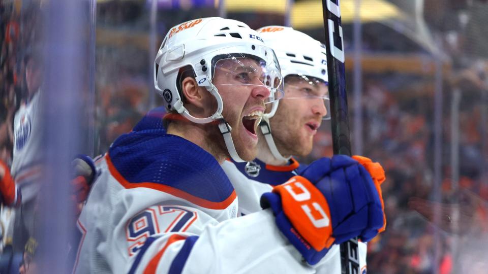 Connor McDavid surpassed his career-high for points in a single season with a pair of goals in a win over the Buffalo Sabres on Monday. (Reuters)