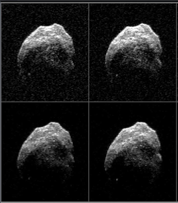 Individual radar images of the Halloween asteroid, 2015 TB145, photographed Oct. 31, 2015, by NASA's DSS-14 antenna in Goldstone, California, and the Green Bank telescope in West Virginia.