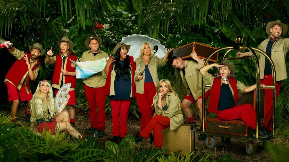  Nick Pickard, Jamie Lynn Spears , Sam Thompson , Josie Gibson, Fred Sirieix, Nella Rose, Nigel Farage, Grace Dent, Marvin Humes, Danielle Harold in a publicity shot from I’m a Celebrity… Get Me Out of Here! 2023. 