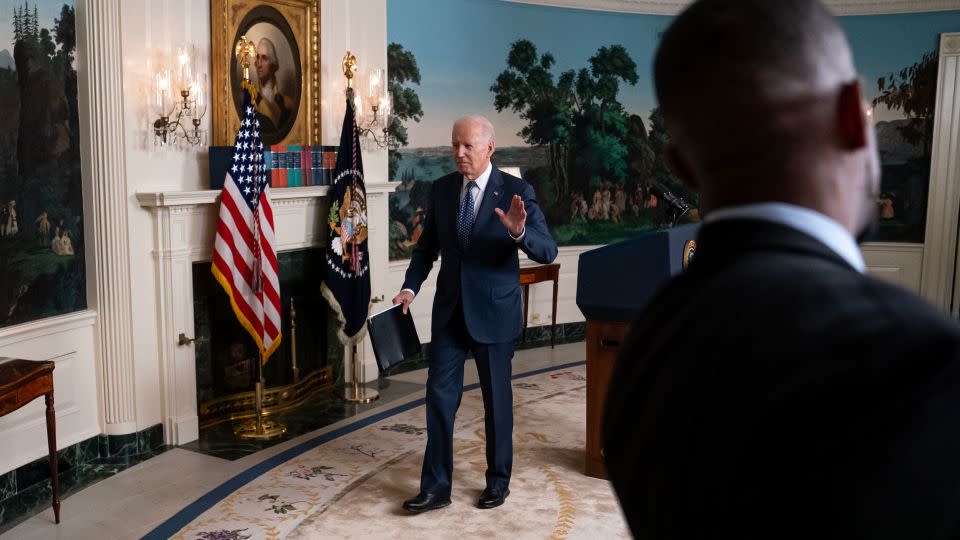 President Joe Biden departs after delivering remarks about Hur's report in the White House on February 8, 2024. - Nathan Howard/Getty Images