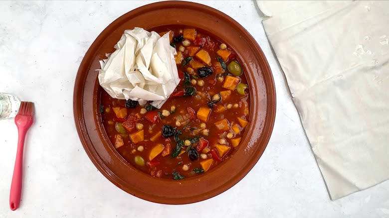 topping sweet potato tagine pot pie with phyllo