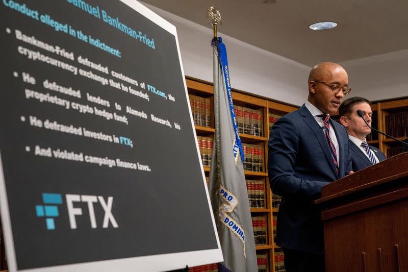 FILE PHOTO: U.S. attorney Damian Williams speaks to the media regarding the indictment of Samuel Bankman-Fried the founder of failed crypto exchange FTX