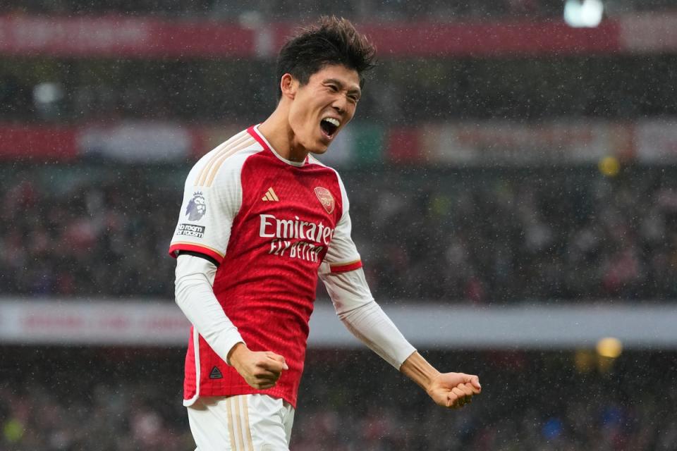 The versatile Takehiro Tomiyasu was Arsenal's player of the month for October (AP)